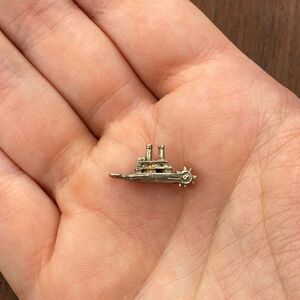Vintage 925 Sterling Silver River Boat Paddlewheel Moves Pendant Bracelet Charm